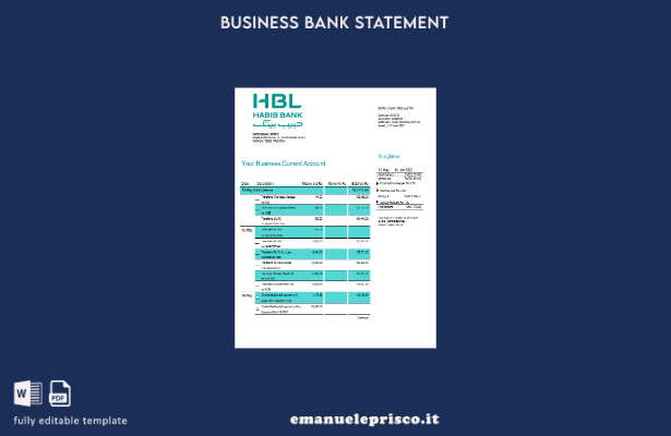 stile verificato Modello di estratto conto aziendale HBL Bank in formato Word e 